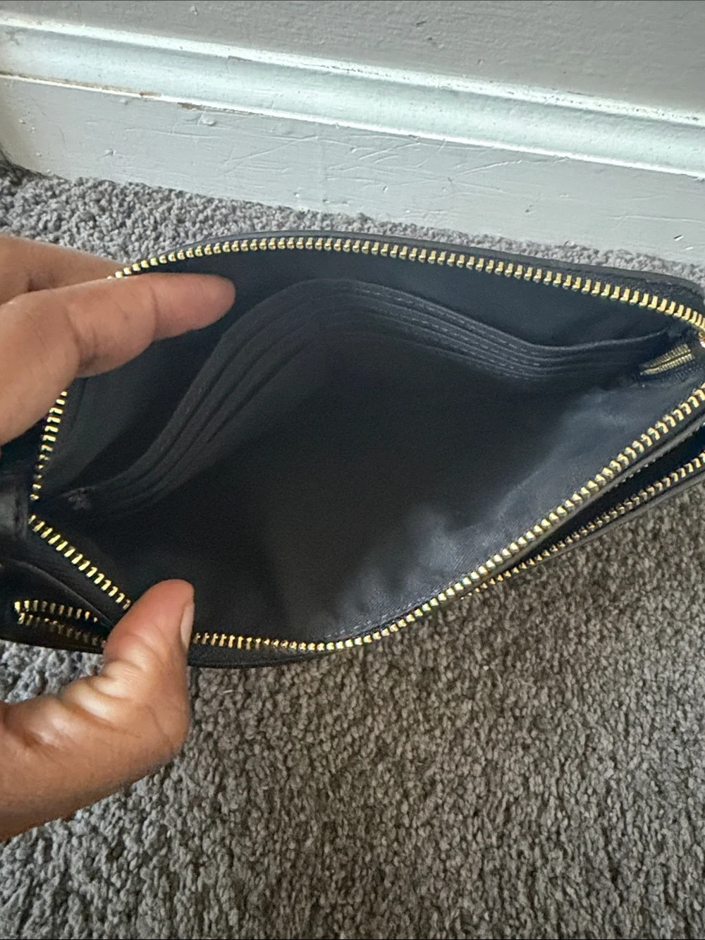 Coach Black Pebbled Leather Double Compartment Wristlet with Gold